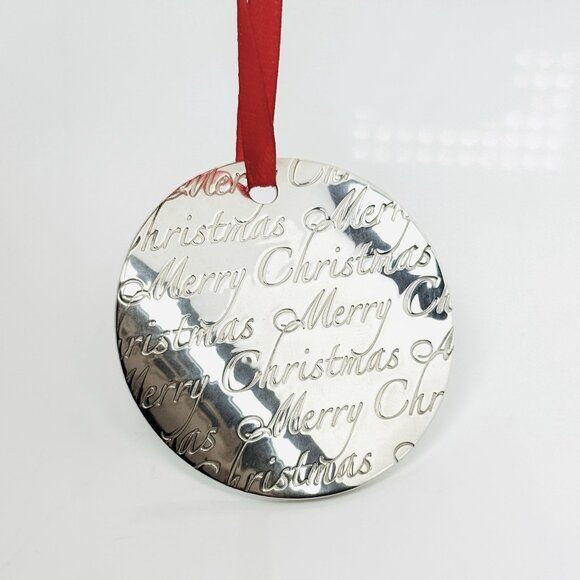 Tiffany Merry Christmas Round Wavy Holiday Ornament in Sterling Silver - Picture 1 of 6